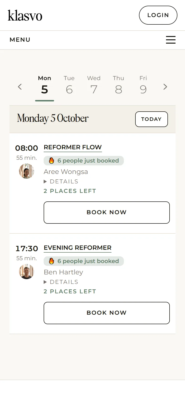 A studio's schedule on a client's phone