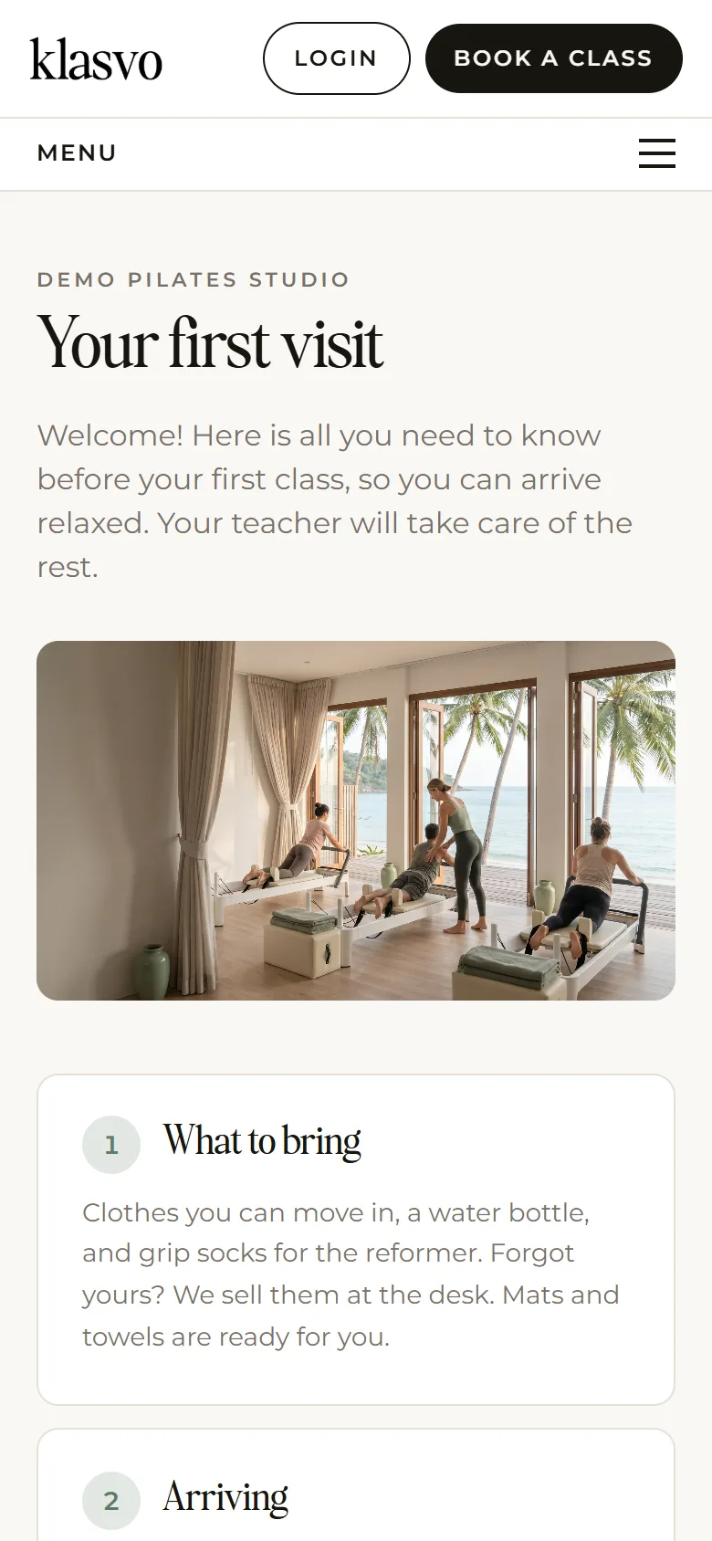 First visit, a page of a studio's website made with Klasvo