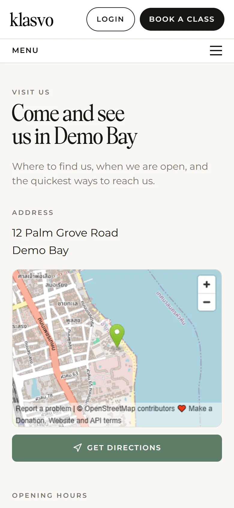 Visit us, a page of a studio's website made with Klasvo