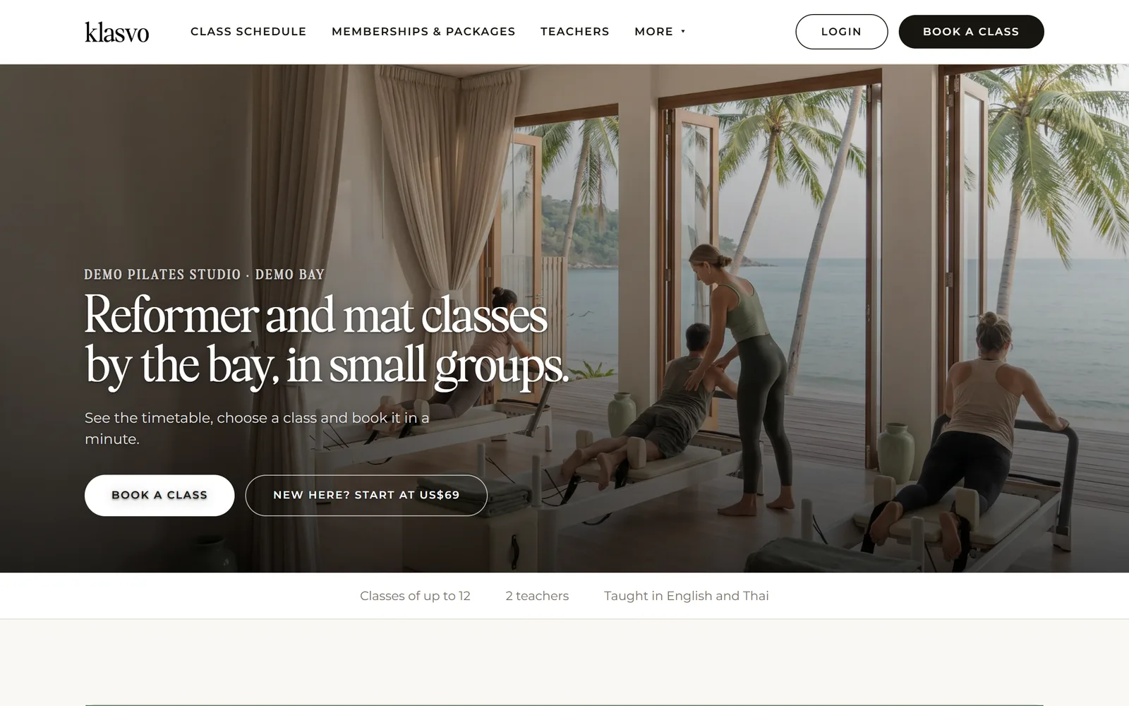 A studio's website made with Klasvo, free on every plan
